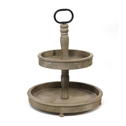 Image of Two-Tier Decorative Wood Stand w/ Metal Handle