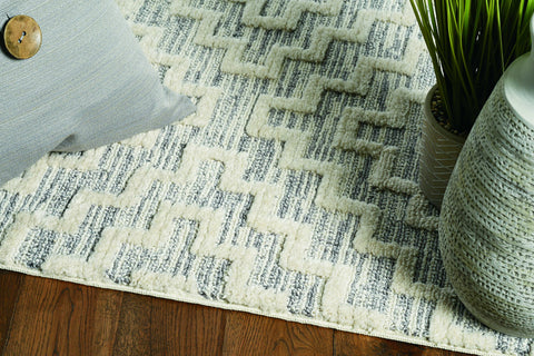 Image of 26" X 90" Ivory Grey Polyester Rug