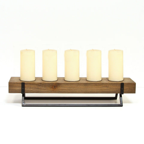 Image of 5-Candle Metal and Wood Holder Centerpiece