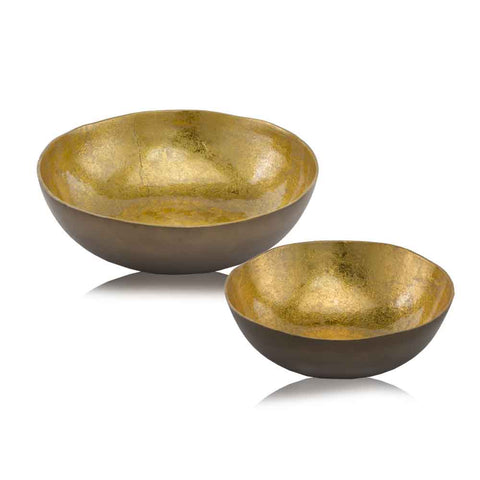 Image of 12" x 12" x 3.75" Gold and Bronze Metal Small Round Bowl