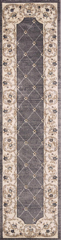 Image of 2 x 7 Runner Polypropylene Grey or Ivory Area Rug