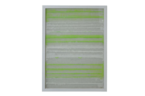 Image of 11" x 2" x 32" White And Green, Fabric And Glass - Shadow Box