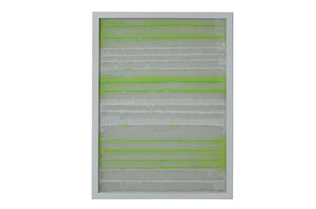 11" x 2" x 32" White And Green, Fabric And Glass - Shadow Box