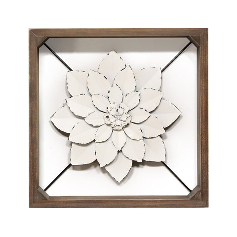 Image of White Metal &amp;amp; Wood Framed Wall Flower