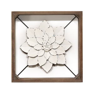 White Metal &amp;amp; Wood Framed Wall Flower