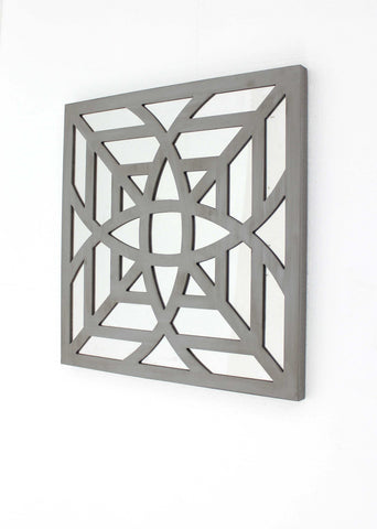 Image of 1.25" x 23.25" x 23.25" Gray, Mirrored, Square, Wooden - Wall Decor