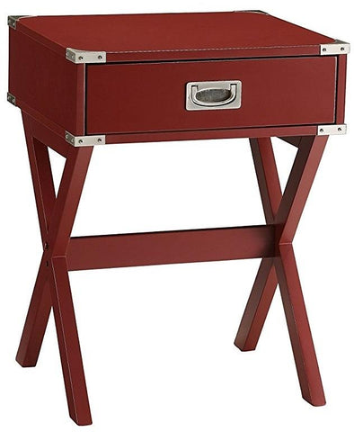 Image of 18" X 16" X 24" Red Solid Wood Leg End Table with Single Drawer