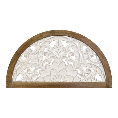 Image of Distressed White and Natural Wood Scroll Design Over Door Wall Hanging