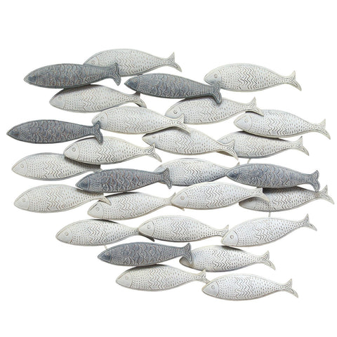 Image of Coastal Grey School of Fish Metal Wall Decor