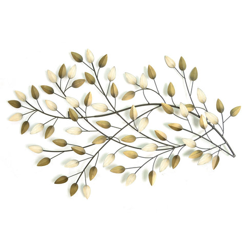 Image of Gold and Beige Metal Blowing Leaves Wall Decor