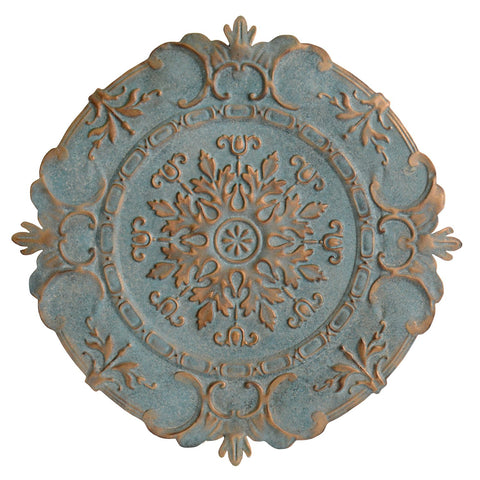 Image of Distressed Blue European Medallion Metal Wall Decor