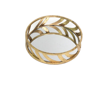 14" x 14" x 4" Gold Streamline Mirror Tray