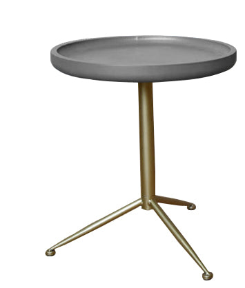 Image of Sleek Round Gray Wood and Goldtone Side End Table 19" H