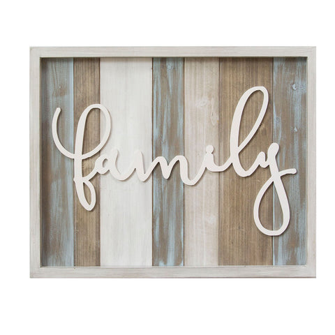 Image of Distressed "Family" White Wood Wall Decor