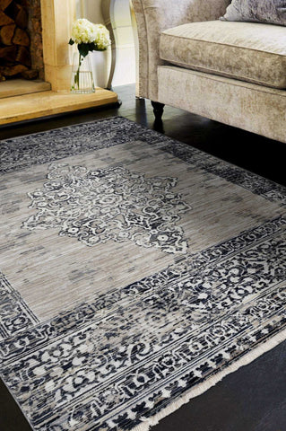 Image of 63" X 91" Sand or Charcoal Polypropylene Rug