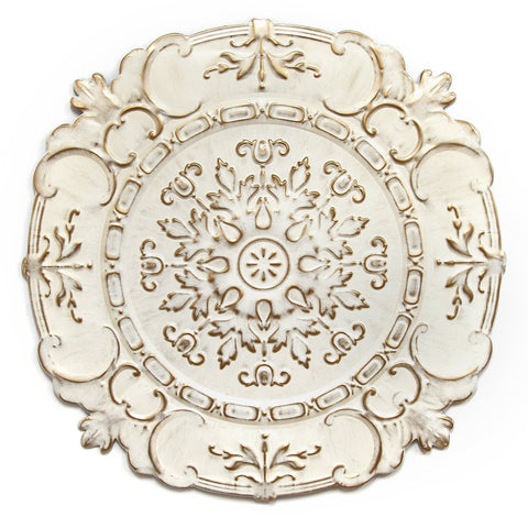 Image of Distressed White European Medallion Metal Wall Decor