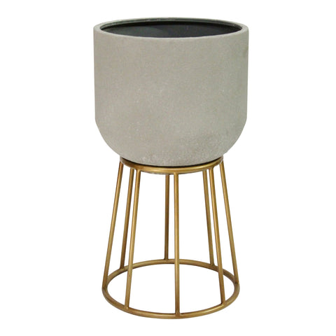 Image of Faux Cement and Golden Metal Decorative Plant Stand