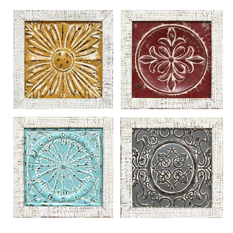 Image of Distressed Medallion Metal and Wood Framed Wall Art