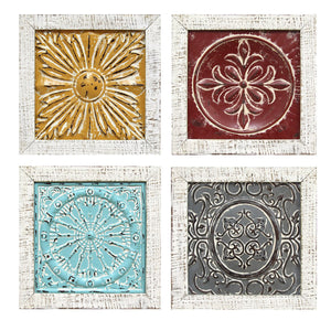 Distressed Medallion Metal and Wood Framed Wall Art