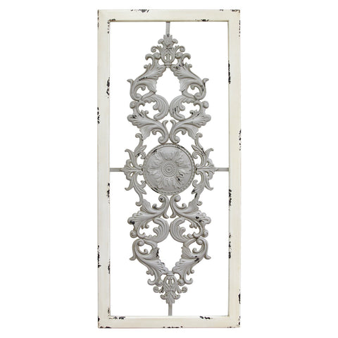 Image of Distressed Scroll Panel Metal White Wood Framed Wall Art