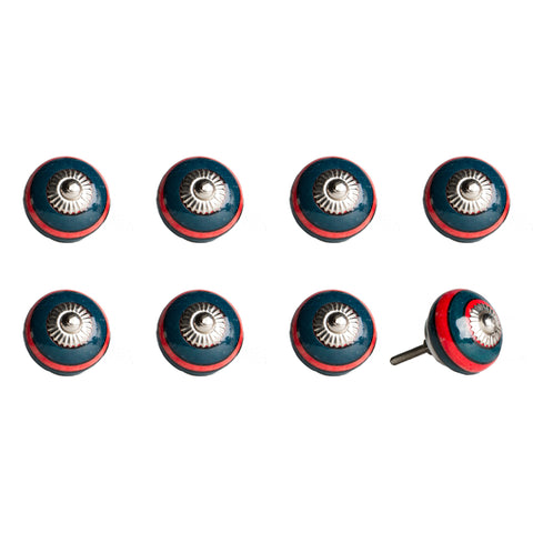 Image of 1.5" x 1.5" x 1.5" Ceramic/Metal Navy &amp;amp; Red 8 Pack Knob