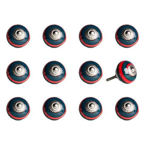 Image of 1.5" x 1.5" x 1.5" Ceramic/Metal Navy &amp;amp; Red 12 Pack Knob