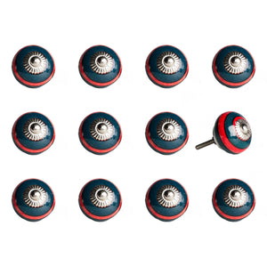 1.5" x 1.5" x 1.5" Ceramic/Metal Navy &amp;amp; Red 12 Pack Knob