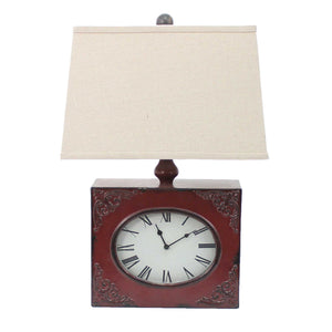 7" x 7" x 22" Red, Vintage, Metal Clock Base - Table Lamp