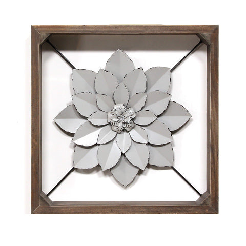 Image of Grey Metal &amp;amp; Wood Framed Wall Flower