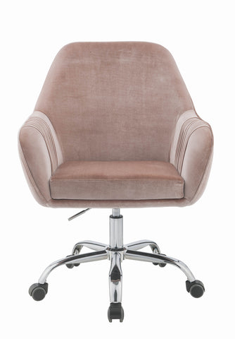 Image of Stylish Mauve Rose Velvet Office Desk Chair on Wheels