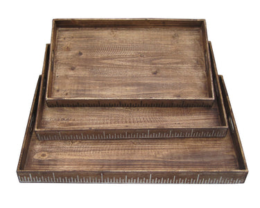 19" x 12" Brown Wood Tray Set