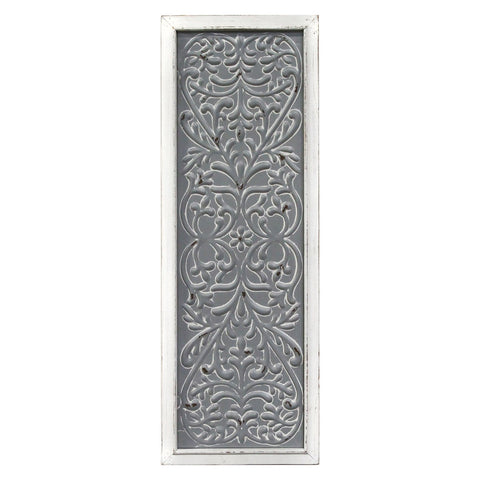 Image of Distressed Gray Metal Embossed Wood Wall Decor