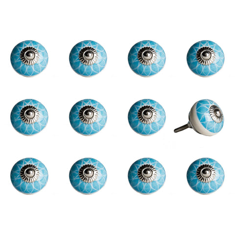 Image of 1.5" x 1.5" x 1.5" Ceramic/Metal Aqua &amp;amp; White 12 Pack Knob