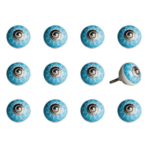 1.5" x 1.5" x 1.5" Ceramic/Metal Aqua &amp;amp; White 12 Pack Knob