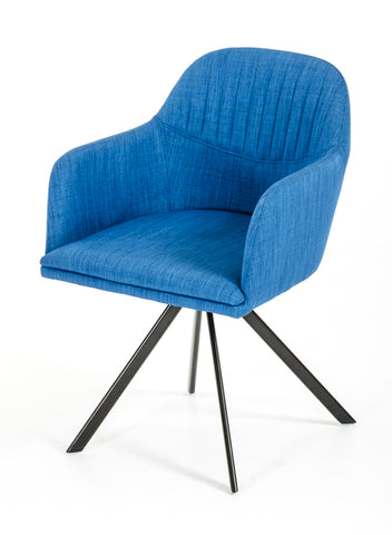 Image of 31" Blue Fabric and Metal Dining Arm Chair