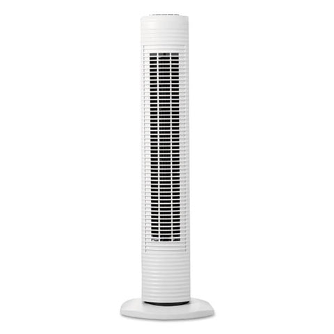 Image of Oscillating Tower Fan, Three-speed, White, 5 9/10"w X 31"h