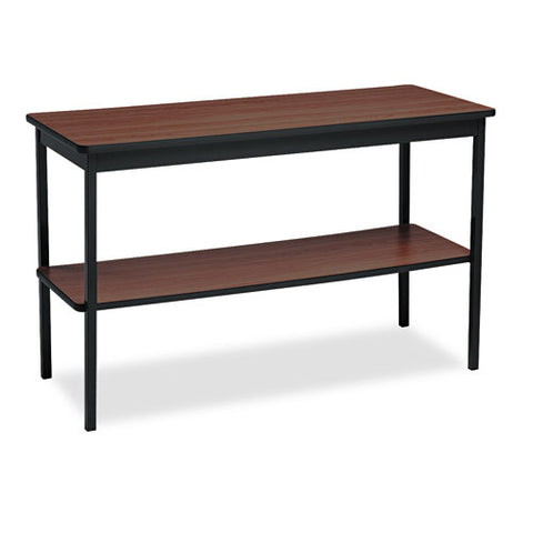 Image of Utility Table With Bottom Shelf, Rectangular, 48w X 18d X 30h, Walnut/black