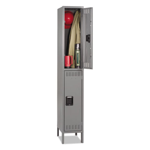 Image of Double Tier Locker With Legs, Single Stack, 12w X 18d X 78h, Medium Gray