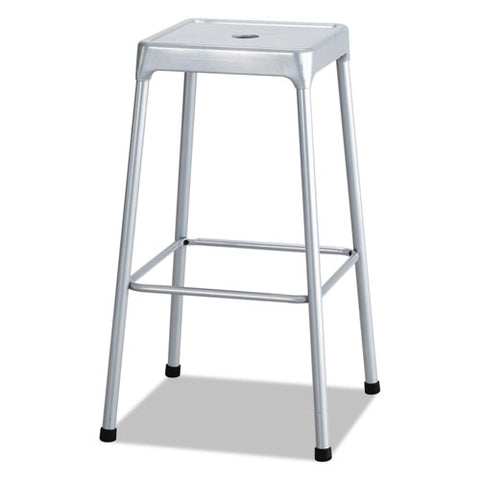 Image of Bar-height Steel Stool, 29" Seat Height, Supports Up To 250 Lbs., Silver Seat/silver Back, Silver Base