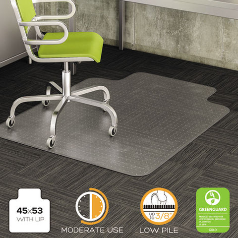 Image of Duramat Moderate Use Chair Mat For Low Pile Carpet, 45 X 53, Wide Lipped, Clear