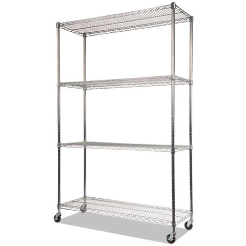 Image of Nsf Certified 4-shelf Wire Shelving Kit With Casters, 48w X 18d X 72h, Silver