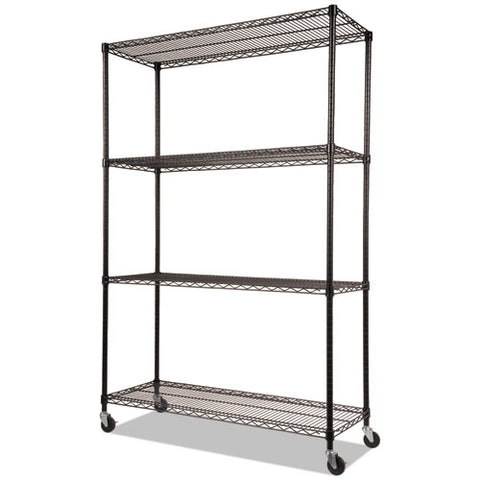 Image of Nsf Certified 4-shelf Wire Shelving Kit With Casters, 48w X 18d X 72h, Black