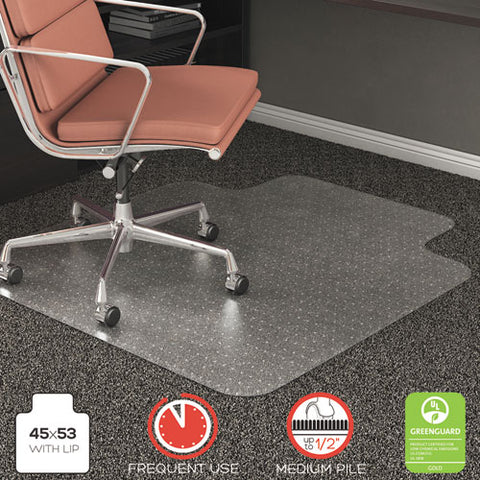 Image of Rollamat Frequent Use Chair Mat, Med Pile Carpet, Flat, 45 X 53, Wide Lipped, Clear