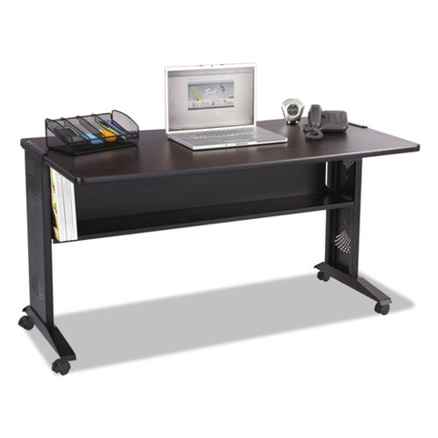 Image of Mobile Computer Desk With Reversible Top, 53.5w X 28d X 30h, Mahogany/medium Oak/black