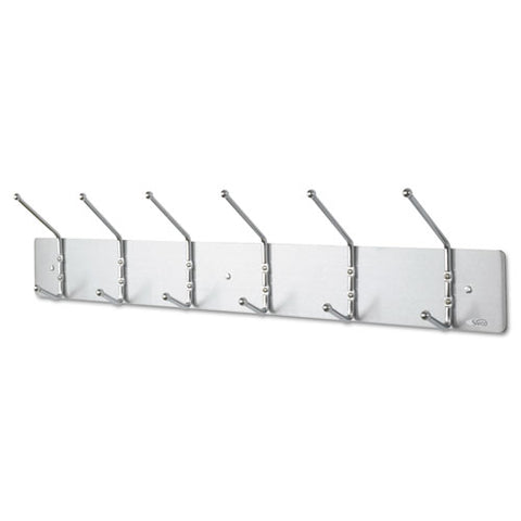 Image of Metal Wall Rack, Six Ball-tipped Double-hooks, 36w X 3.75d X 7h, Satin Metal