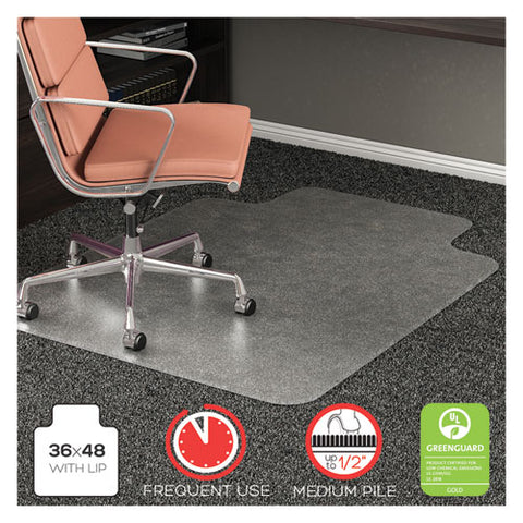 Image of Rollamat Frequent Use Chair Mat, Med Pile Carpet, Flat, 36 X 48, Lipped, Clear