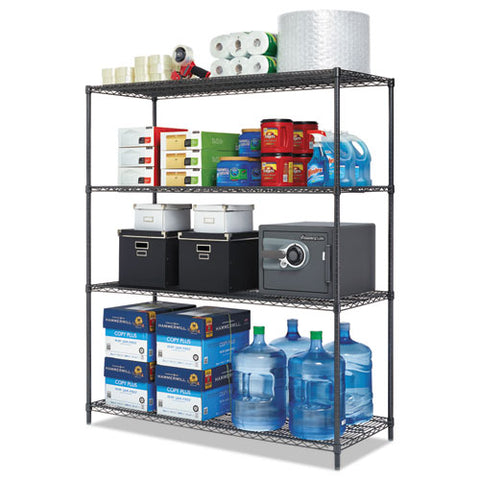 Image of All-purpose Wire Shelving Starter Kit, 4-shelf, 60 X 24 X 72, Black Anthracite Plus