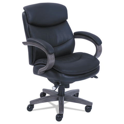 Image of Woodbury Mid-back Executive Chair, Supports Up To 300 Lbs., Black Seat/black Back, Weathered Gray Base