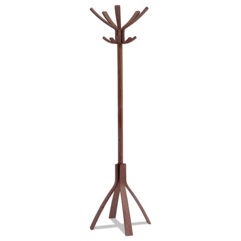 Image of Café Wood Coat Stand, Ten Peg/five Hook, 21.67w X 21.67d X 69.33h, Espresso Brown