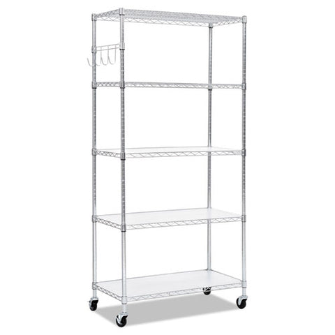 Image of 5-shelf Wire Shelving Kit With Casters And Shelf Liners, 36w X 18d X 72h, Silver